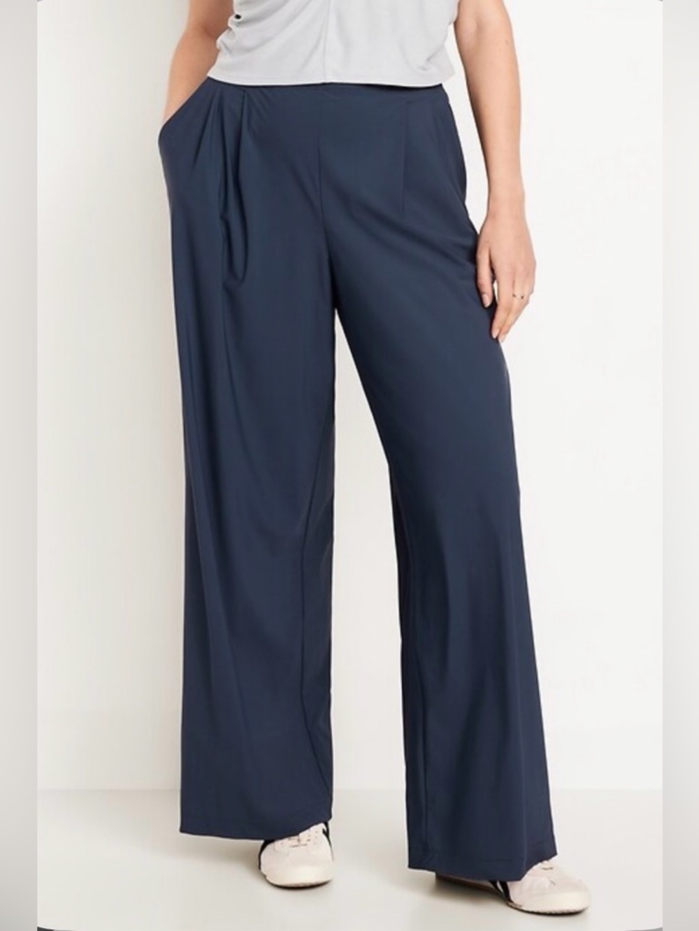 Old Navy Extra High Rise SleekTech Pleated Navy Blue Wide Leg Trousers Pants XXL